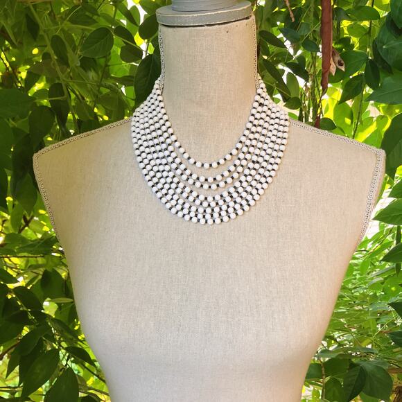 VTG Mid Century Black White Bib Necklace Molded Beads Hook Clasp 1950s 60s - Picture 7 of 13